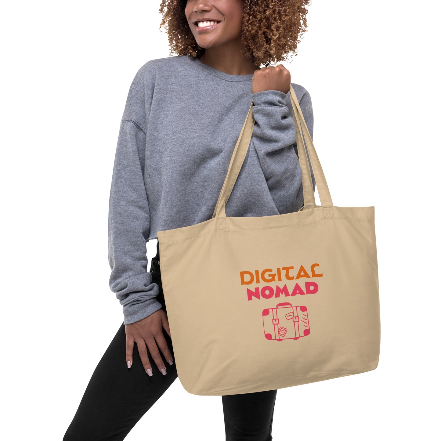 Large organic DIGITAL NOMAD tote bag